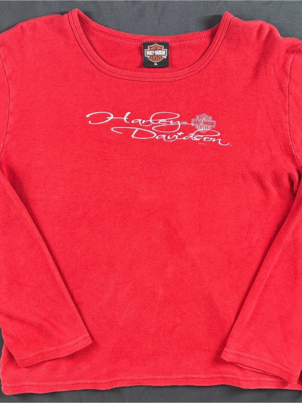 Harley-Davidson Girls Red Long Sleeve Crew Top with White Script Logo